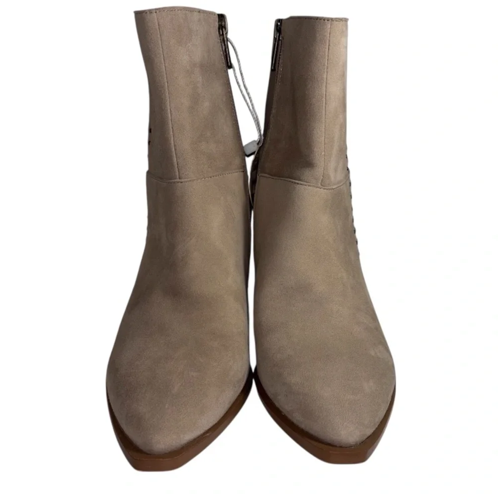 Lucky Brand Boho Suede Leather Boots Block Heel Side Stud Detail Tan Size 7.5